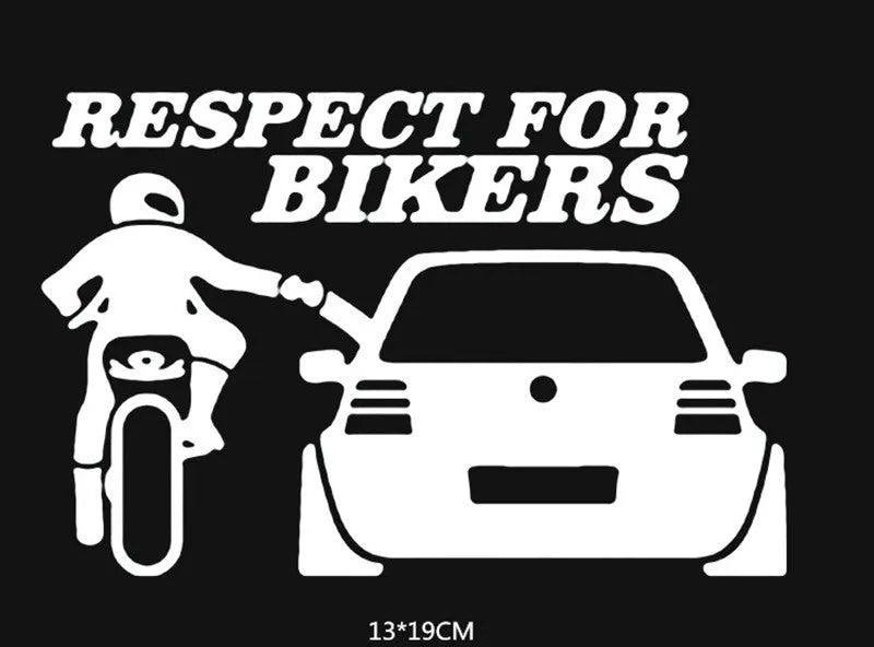 Cartoon funny motorcycle rider car sticker in A Black on a reflective polyester film surface, size 13x19cm