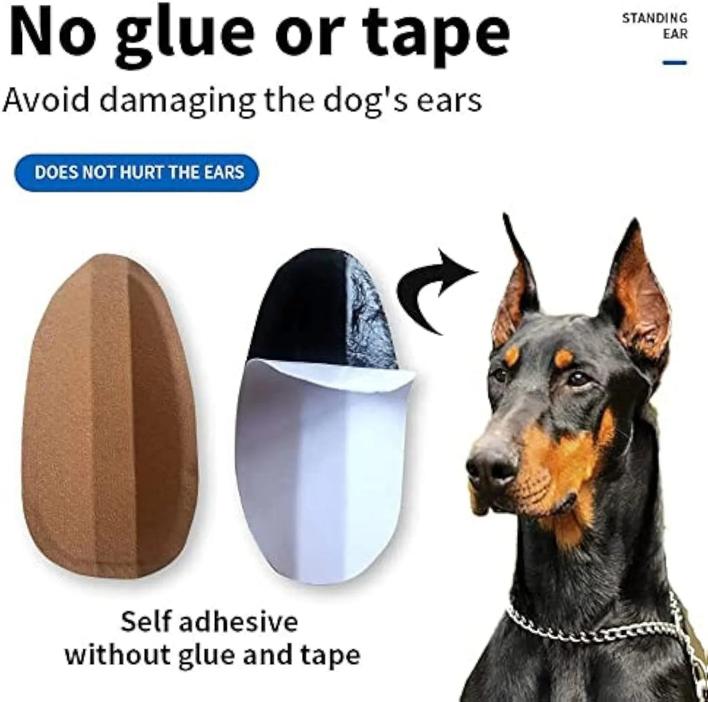 Dog ear correction support stickers showing adjustable spacing and multiple size options