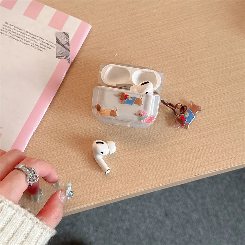 Gradient sausage dog TPU soft shell earphone protective case for AirPods with embossed cartoon design