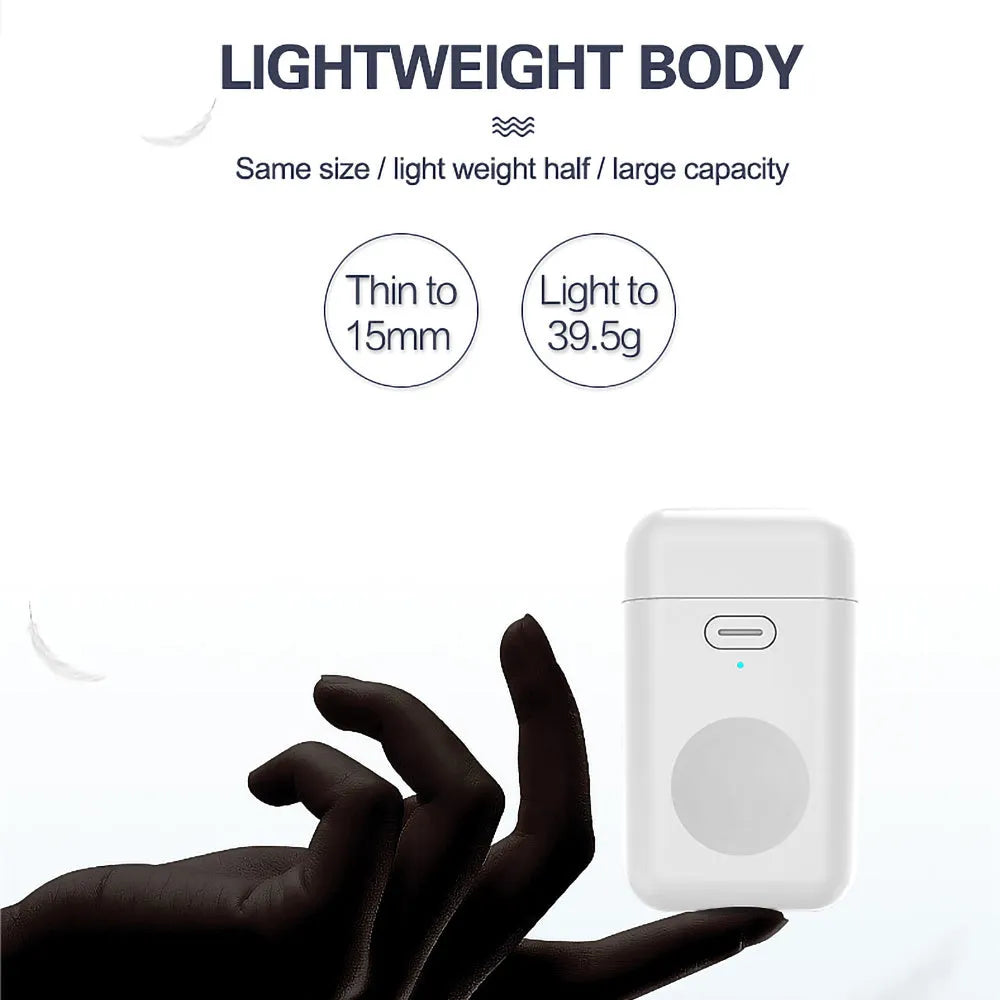 White magnetic wireless portable charger for Apple Watch showing compact size