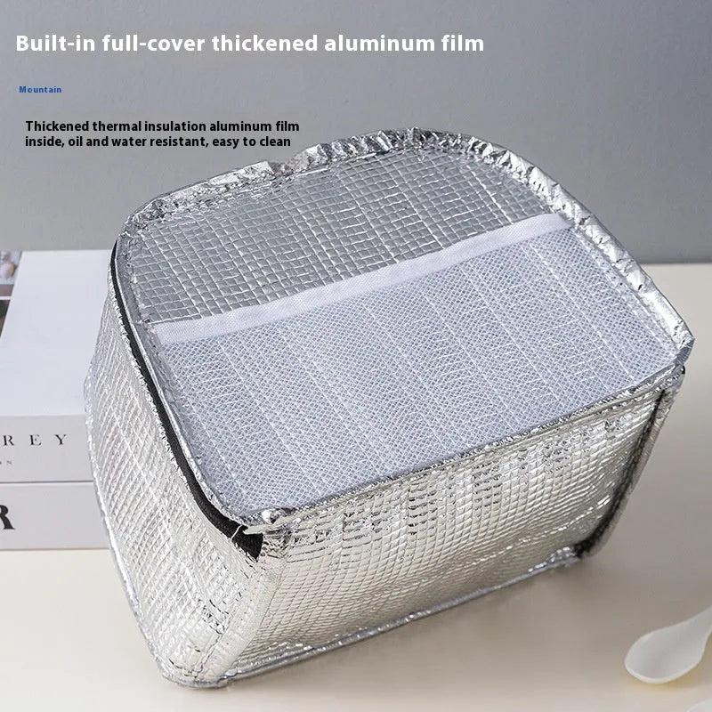Insulated lunch box bento handbag in textured cloth with large capacity for keeping food warm