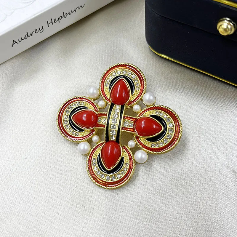 Medieval baroque cross crystal brooch in zinc alloy showing eight colour variations