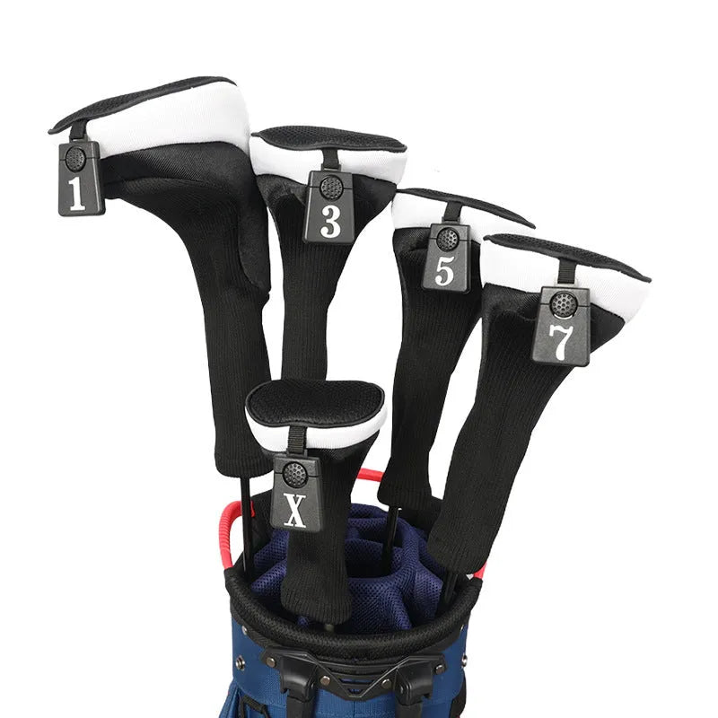Golf protective case cover set for golf clubs shown in orange as a golf accessory.