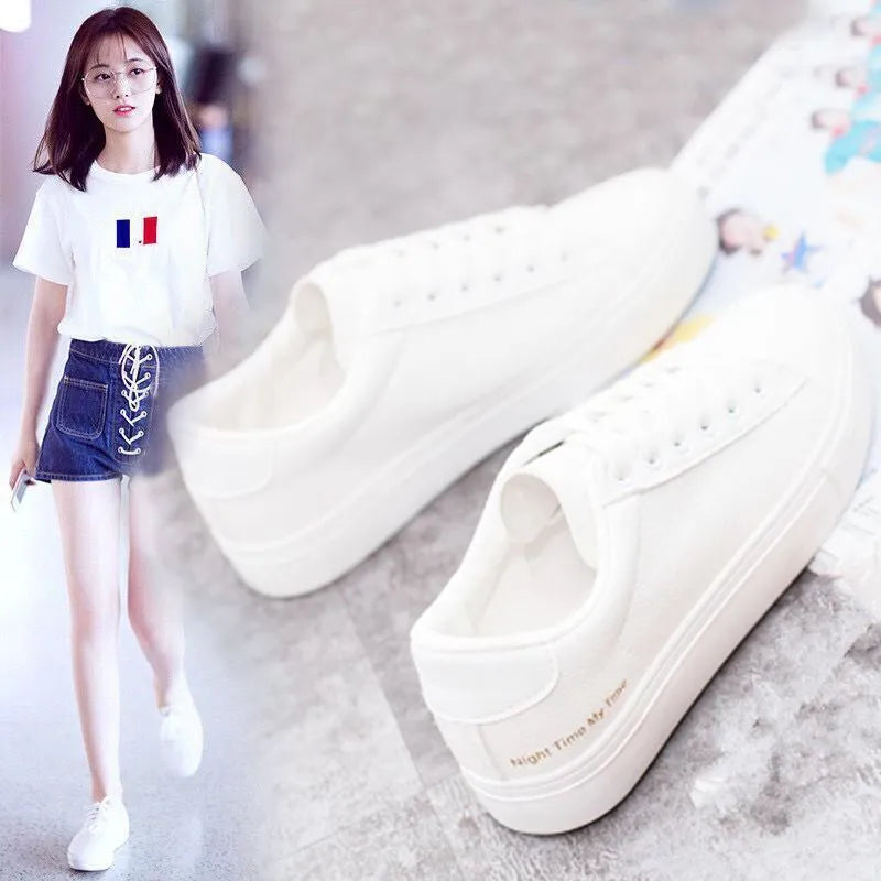 Women's canvas sneakers with rubber sole, white colour option, side view