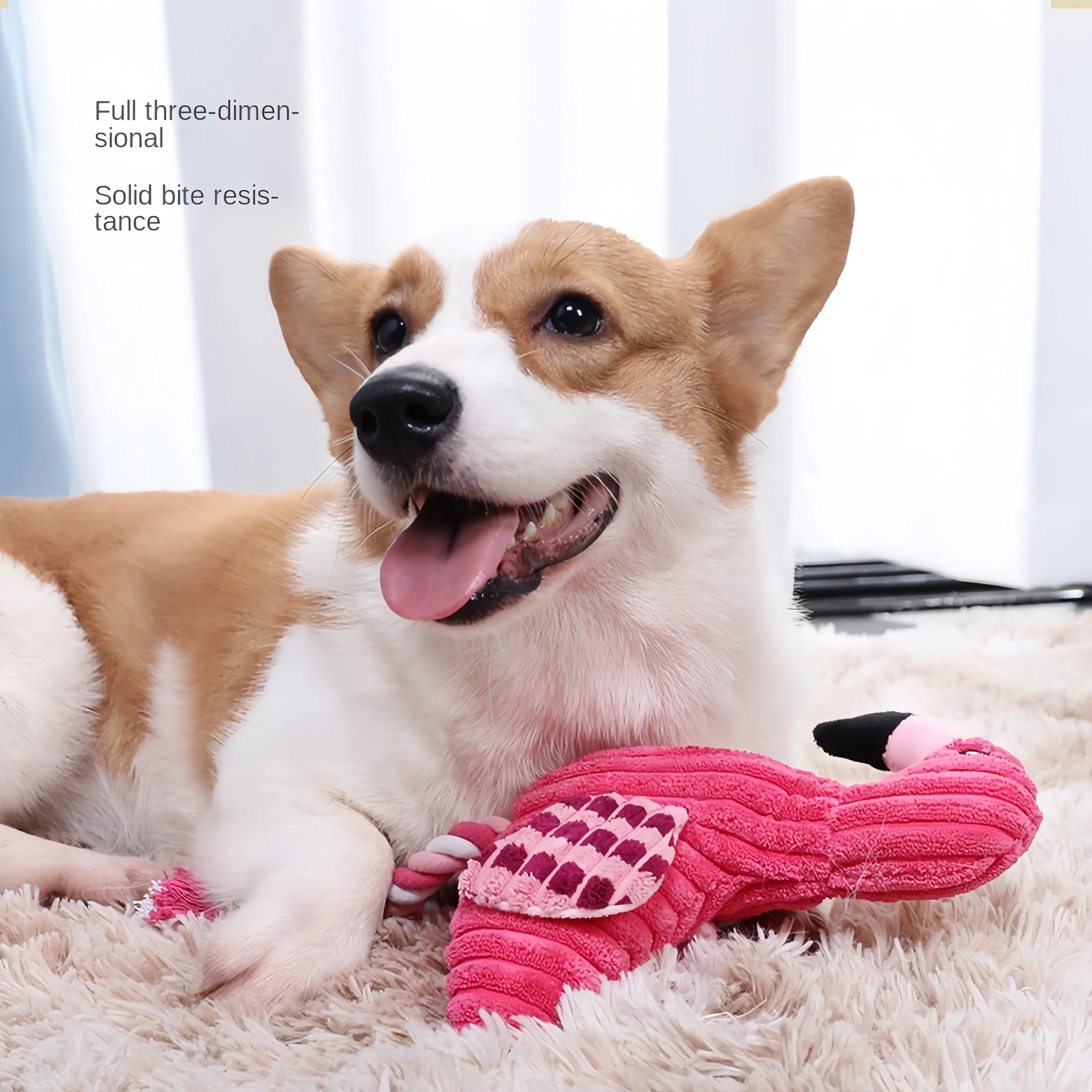 Pink animal-shaped corduroy dog toy with squeaker for small and large dogs