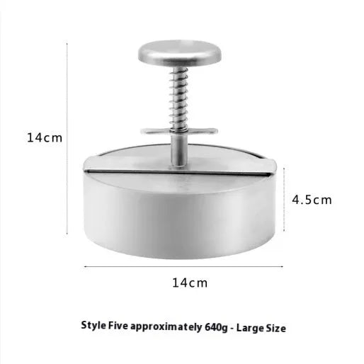 Silver stainless steel patties mould burger press on plain background