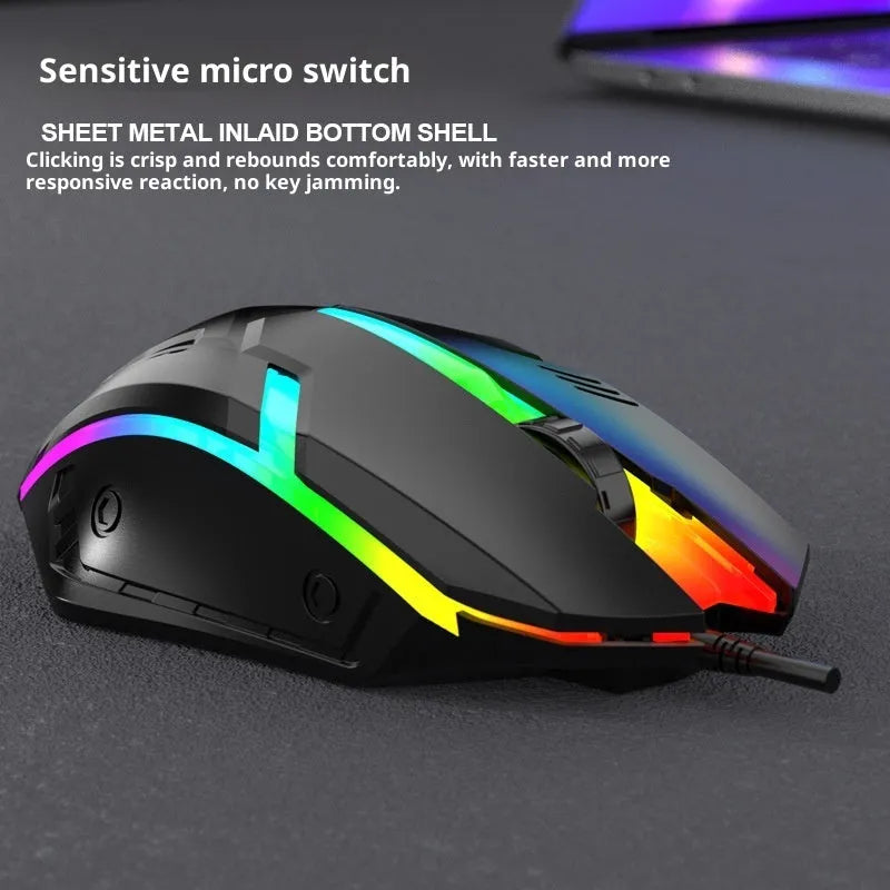 E-sports weighted wired mouse USB laptop game large mouse in black plastic with cable