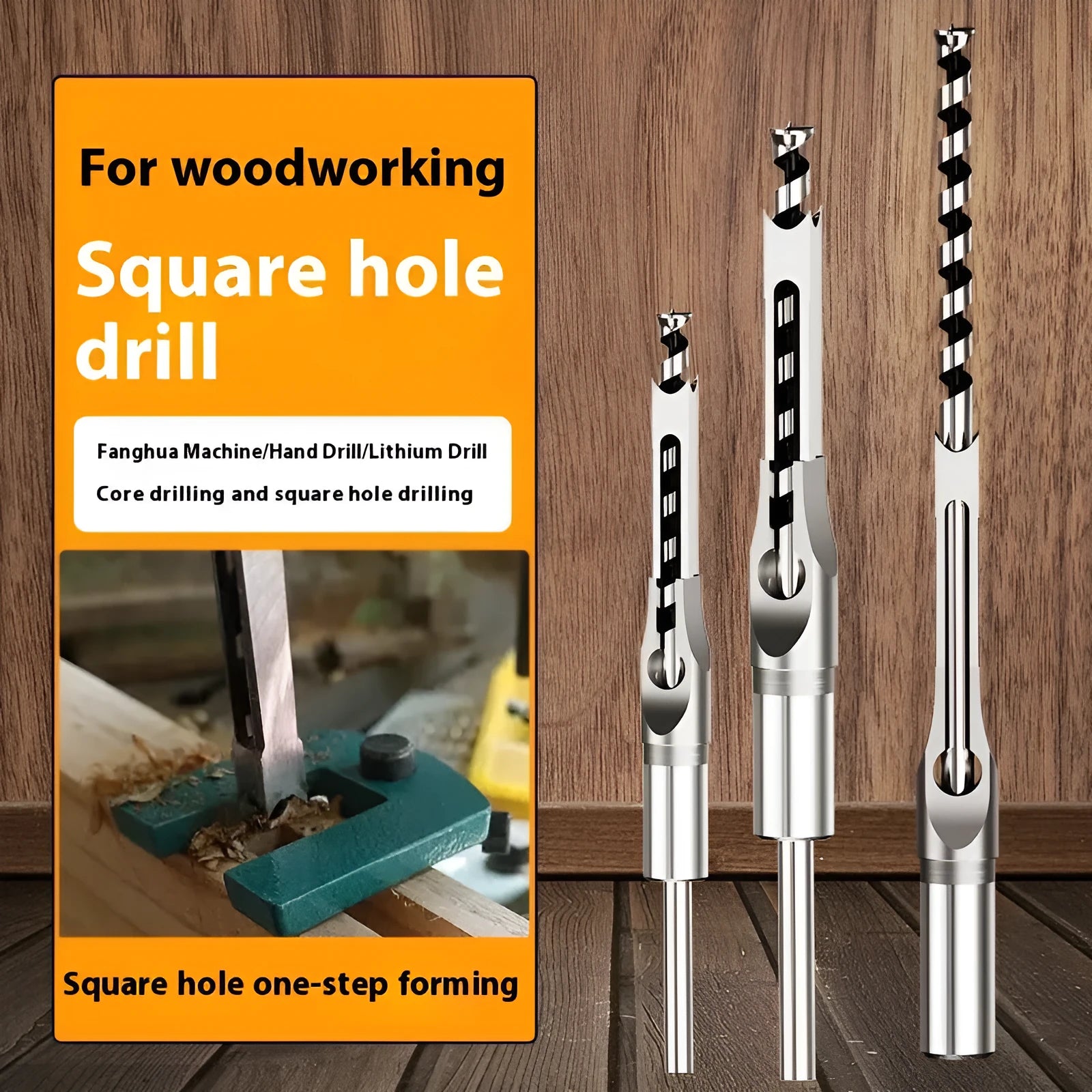 Square hole drill bit and core tapper set for woodworking, 12.7mm carbon steel