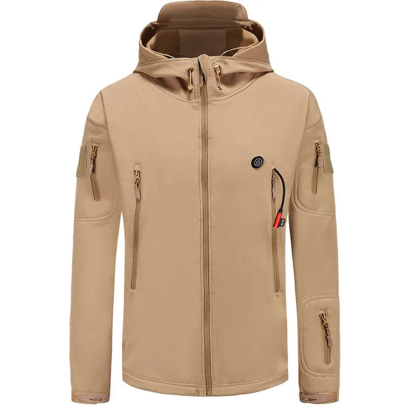 Smart heated jacket with USB power fleece lined hooded coat khaki black army green gray camouflage snake gray