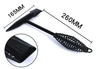 Welding slag hammer with high carbon steel head and spring handle for rust removal.