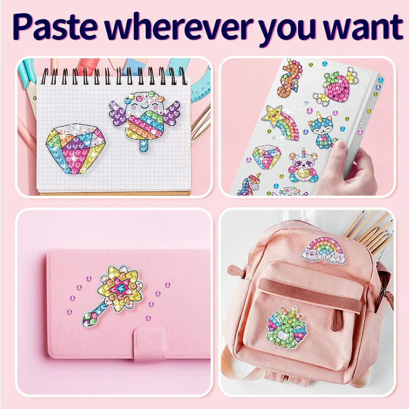 Plastic diamond sticker refrigerator magnet set in colour box with note paper, size 25x20x4.8cm
