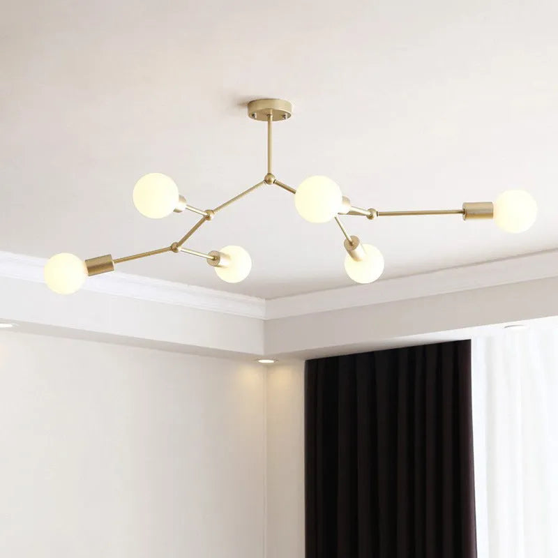 Nordic style black and white iron ceiling chandelier with multiple light head options.
