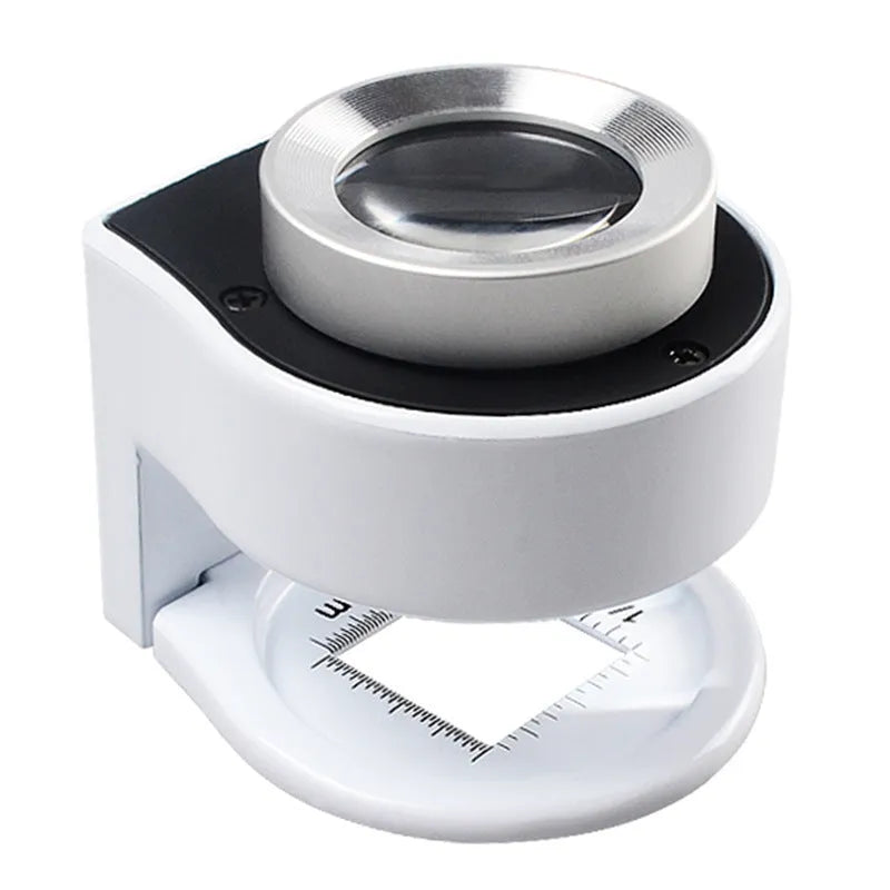 30x full metal magnifier with 6LED money detector light and scale lens, front view, in black finish