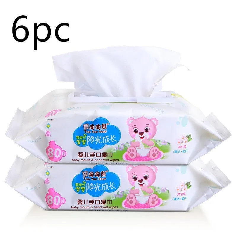 Unscented baby wet wipes 80 sheets with pump-action lid, pack of 6