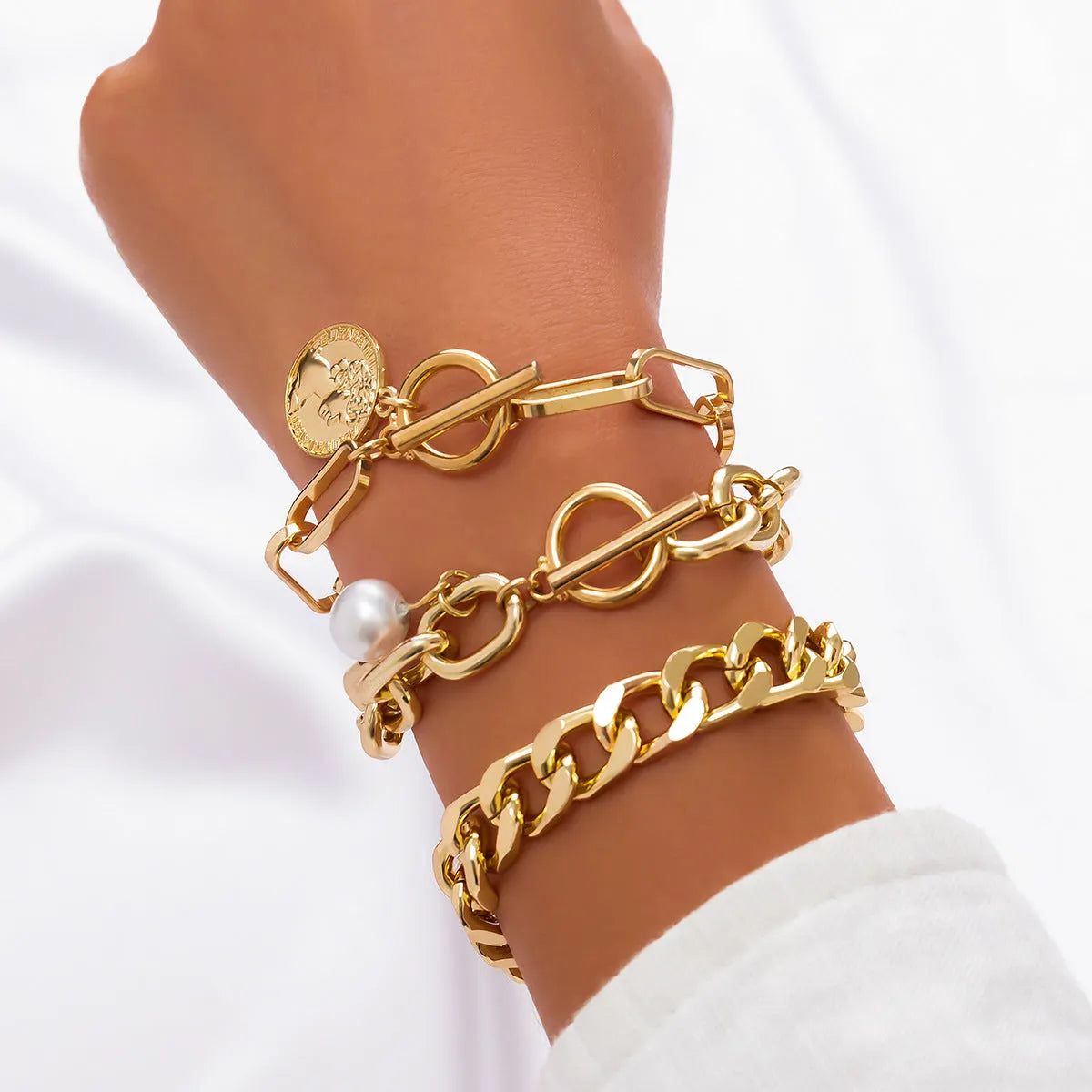 Retro pearl chain beaded bracelet electroplated alloy heart shape women's affordable luxury style