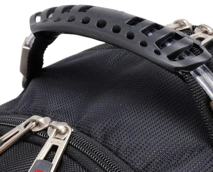 Black business computer backpack with three compartments for 12-15 inch laptops and organisation
