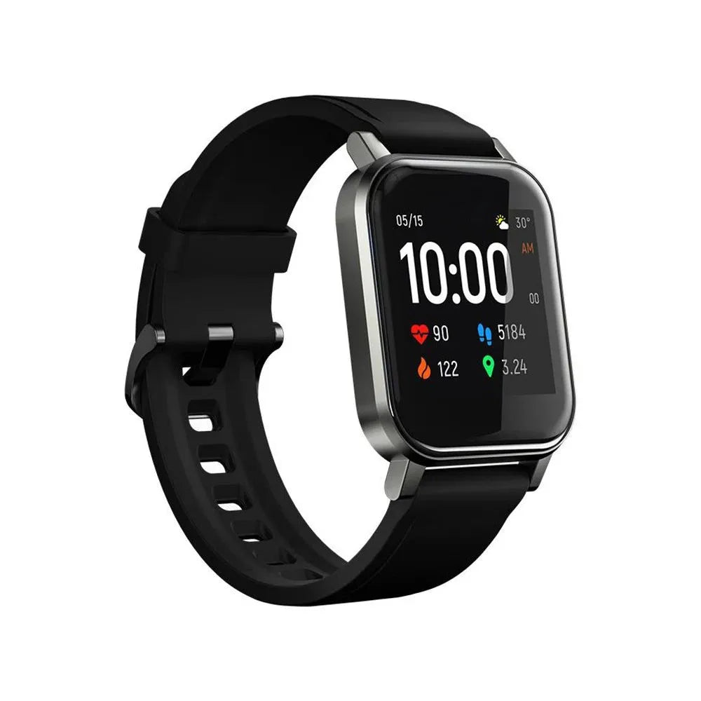 Black waterproof smart bracelet with 1.4-inch screen and silicone strap on a wrist.