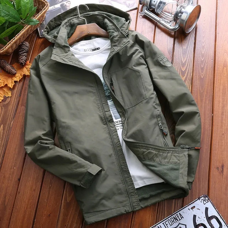 NIANJEEP men's long-sleeve velvet outdoor jacket, Army Green, with size chart from M to 6XL