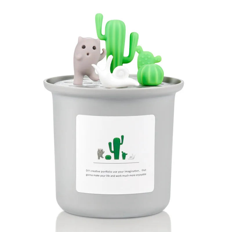Vase-shaped ultrasonic pet humidifier in cherry blossom pink, with USB cable and water tank.