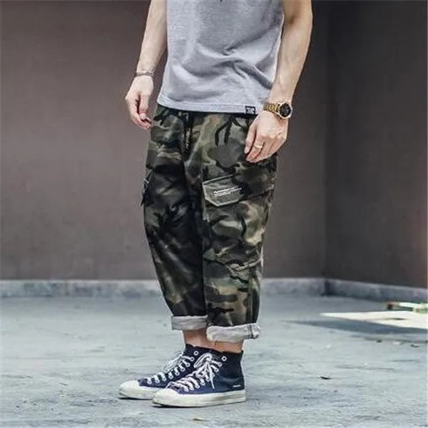 Men's camouflage slim fit jogger trousers with ankle cuffs, cotton blend streetwear pants