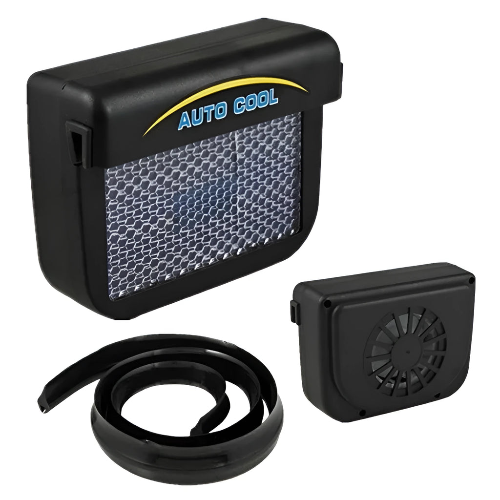 Solar powered car exhaust fan with ABS body, 15 x 11 x 6 cm, for window installation
