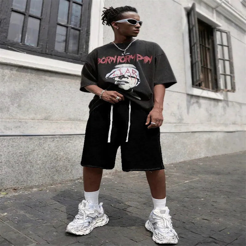 Men's plus size straight leg hip-hop trousers in polyester fabric available in black, light gray and green