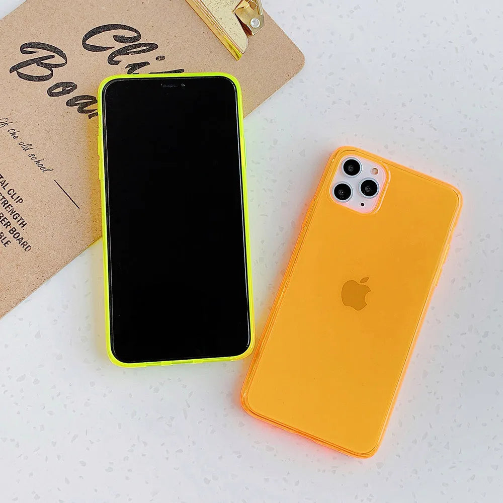 Fluorescent solid colour TPU back cover case for iPhone, shatter resistant, fits iPhone 11, 12, 13