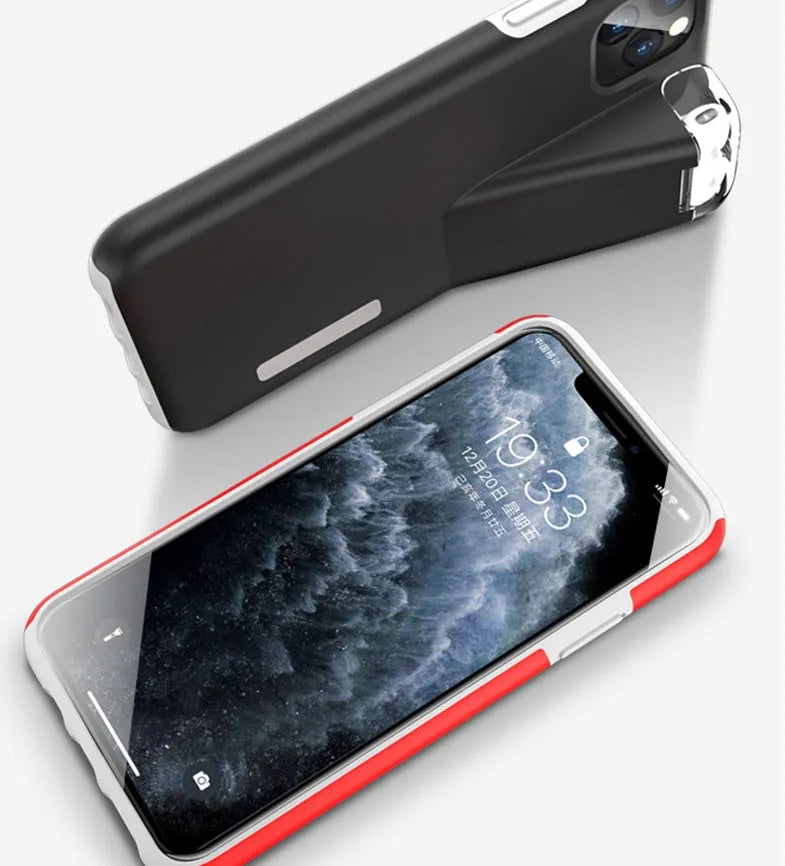 Matte acrylic and silicone AirPods charging case cover with iPhone edge protection in black colour
