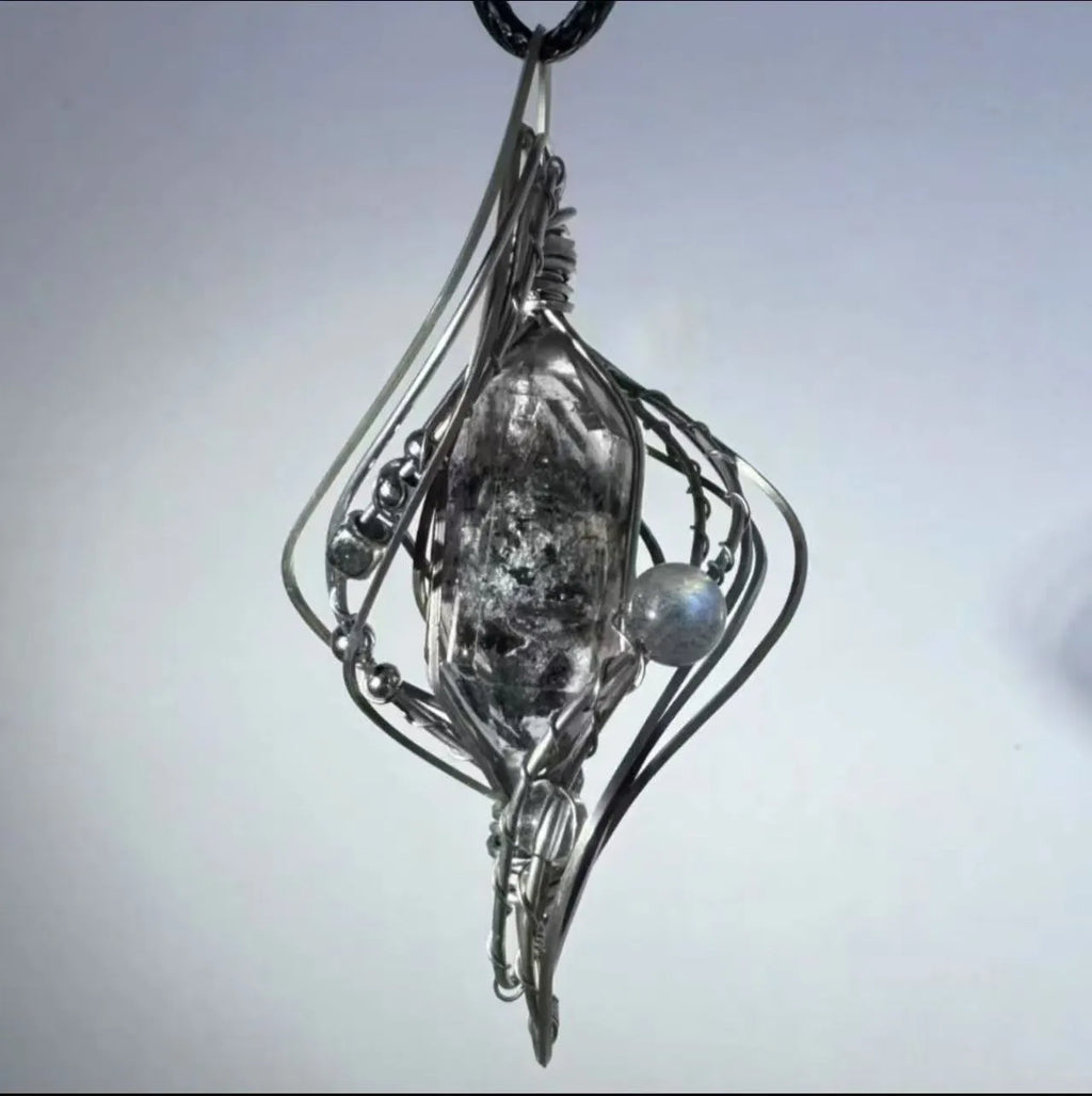 Mori style hollow out pendant necklace with cross chain in alloy, showing adjustable length from 41cm to 50cm