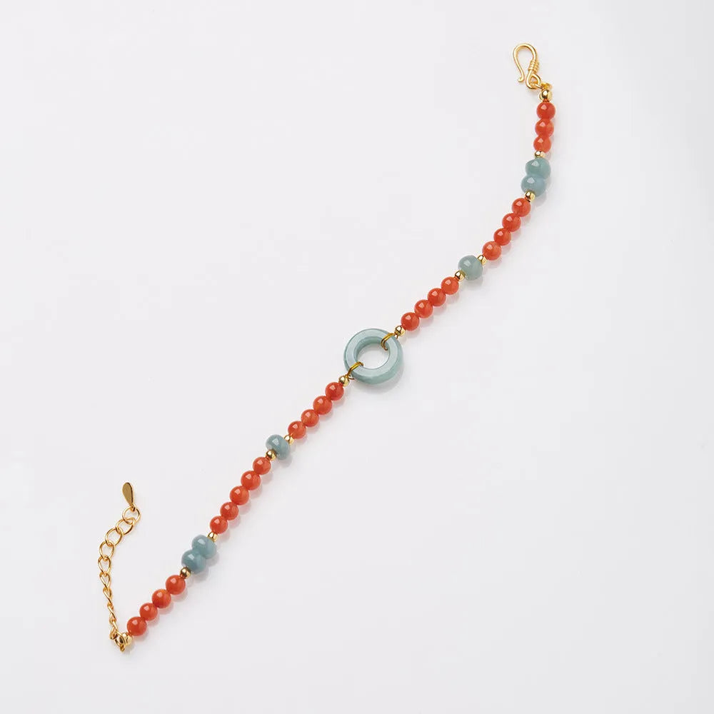 Natural South Red Agate women's bracelet with geometric beads and adjustable safety buckle closure