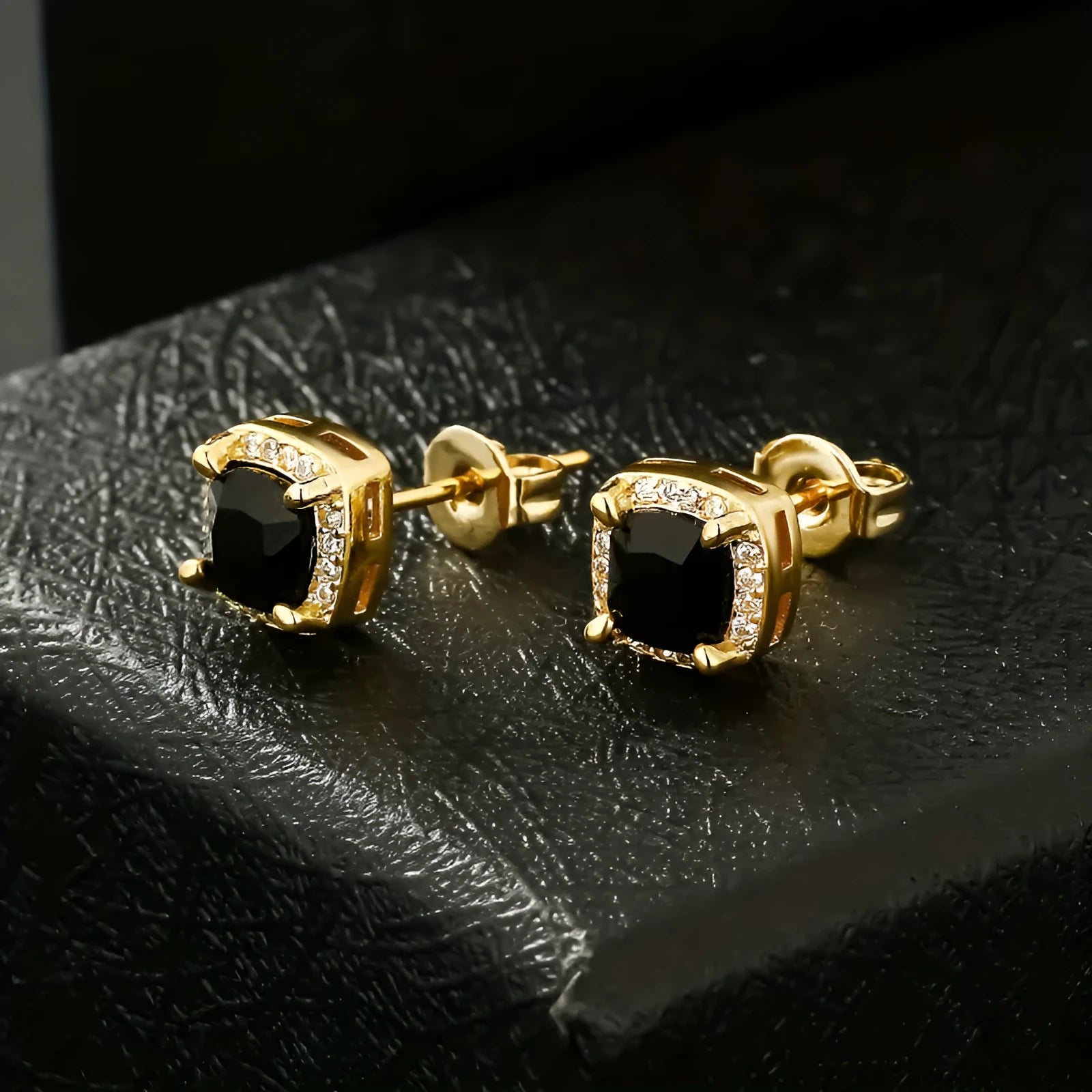 Square retro gold-plated earrings in assorted colours including gold, silver, red, green, and blue