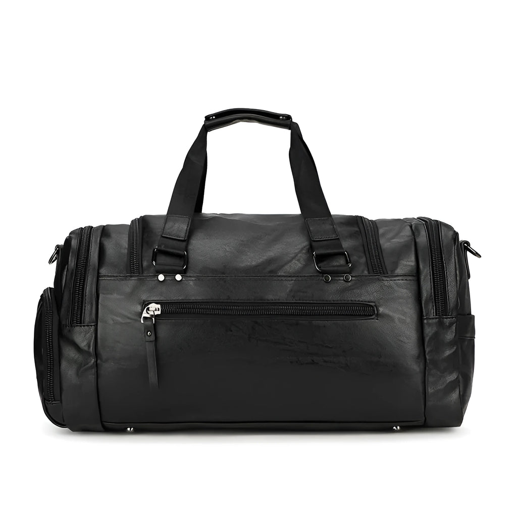 Black waterproof travel bag with separate shoe compartment and internal organisers.