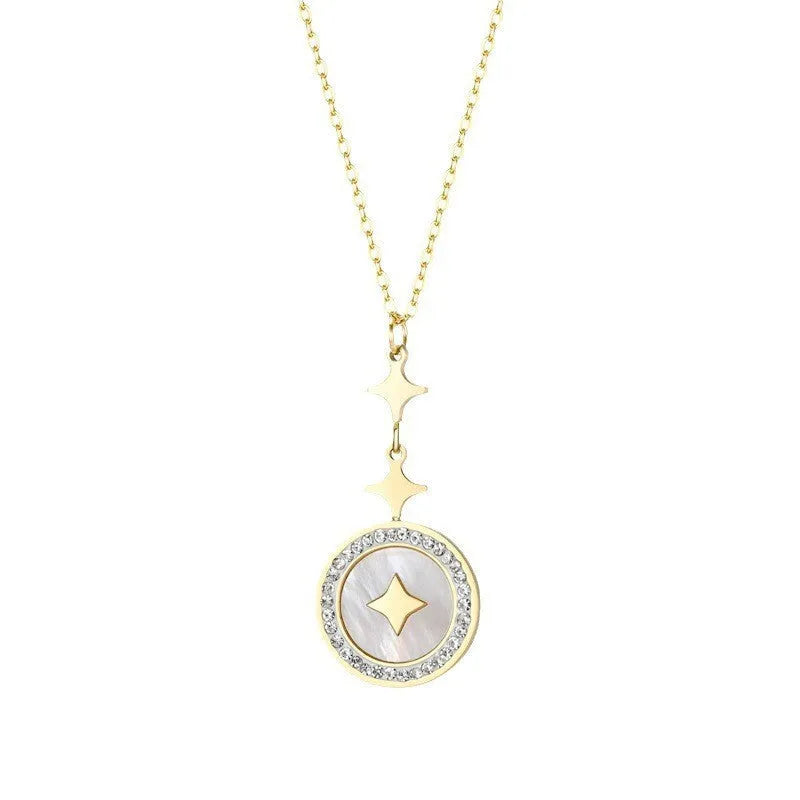 Gold titanium steel necklace with a six-pointed star pendant on an O-ring chain.