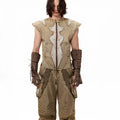 Pleated denim vest in refined Korean style with water washing finish