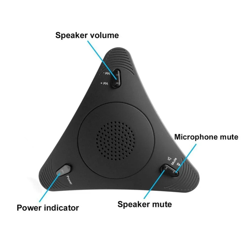 Black omnidirectional USB conference microphone with echo cancellation and noise reduction