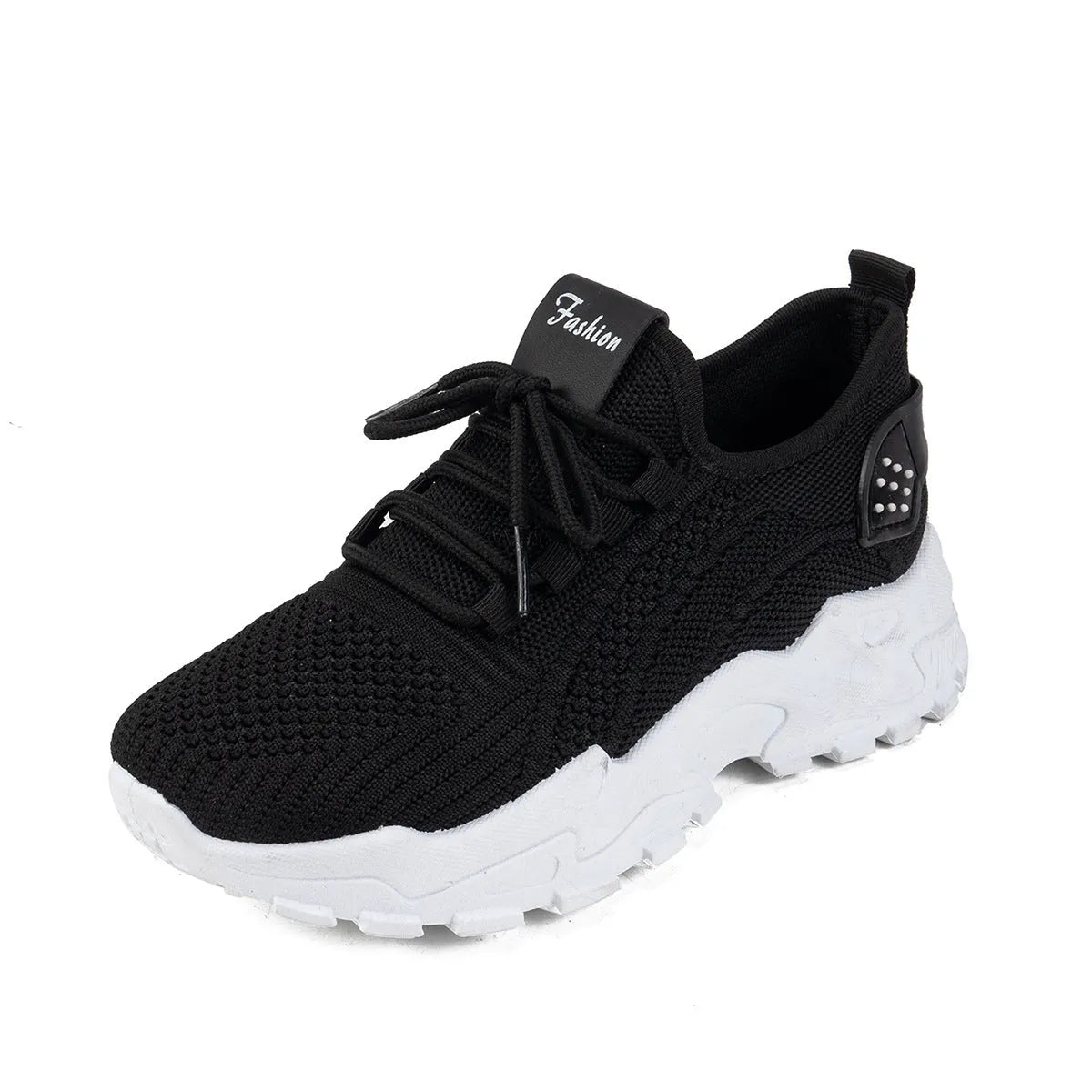 Women's Flyknit mesh casual trainer in multiple colours on a white background, showing lace-up front and round toe design