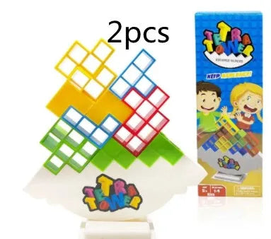 Plastic balance stacking game with coloured blocks, chassis and base for kids and adults