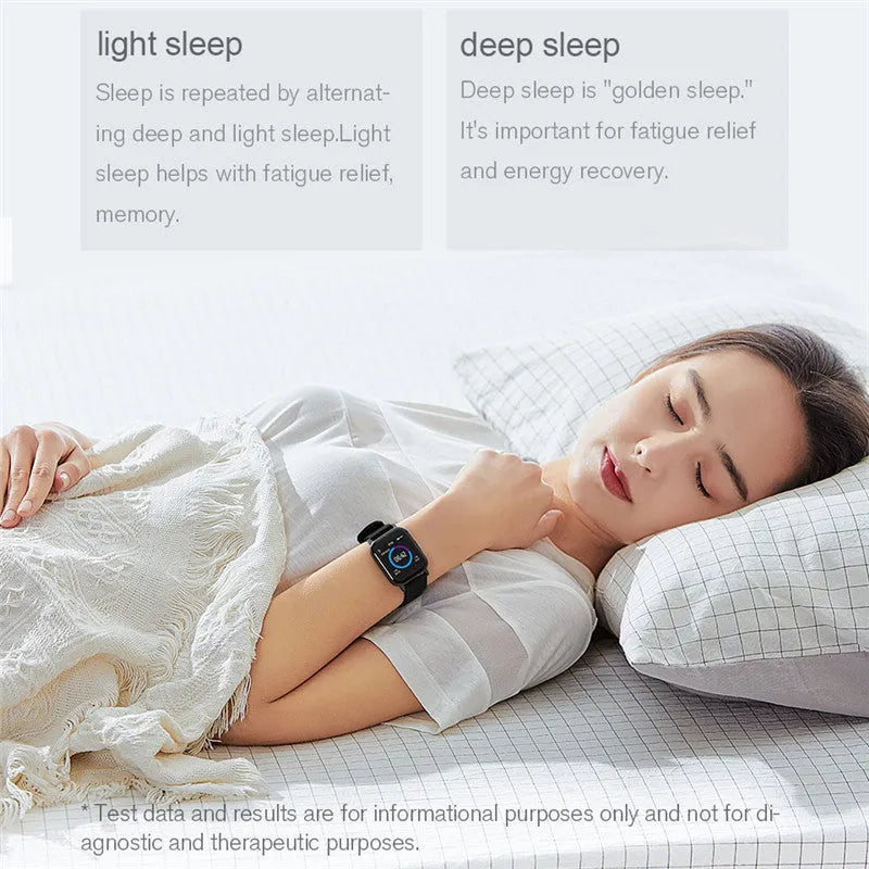Black waterproof smart bracelet with 1.4-inch screen and silicone strap on a wrist.