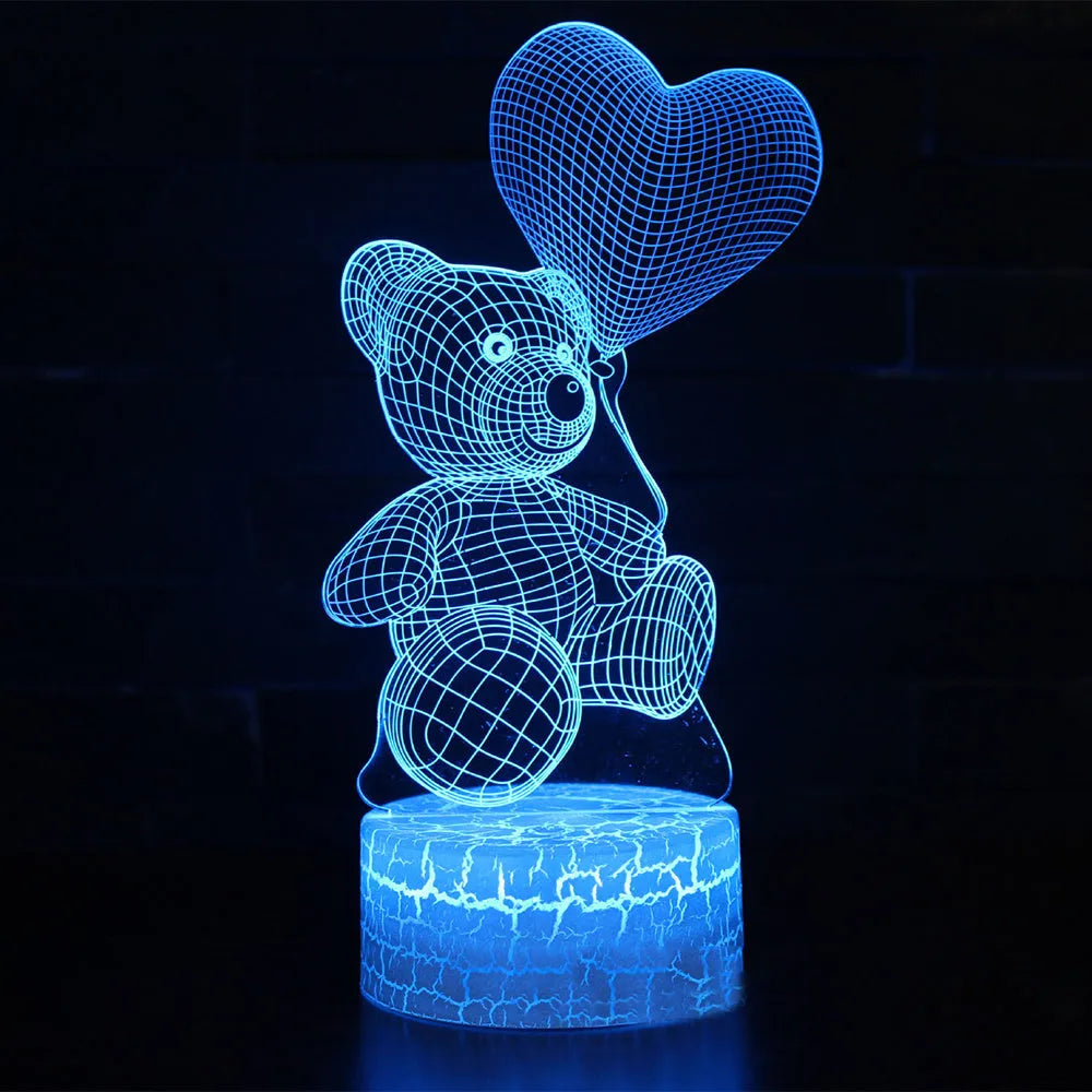 3D cute bear creative night light with colourful acrylic shade and LED light source