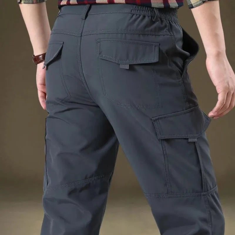 Multi-pocket sports loose cargo trousers high waist straight leg thick black colour autumn winter