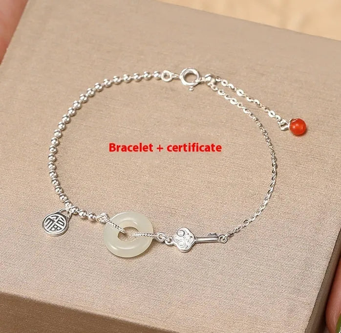 925 silver Hetian jade bracelet with geometry Chinese style design and electroplated finish