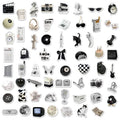 Set of 61 black and white waterproof PVC stickers for laptops, phones, luggage, and other personal items.