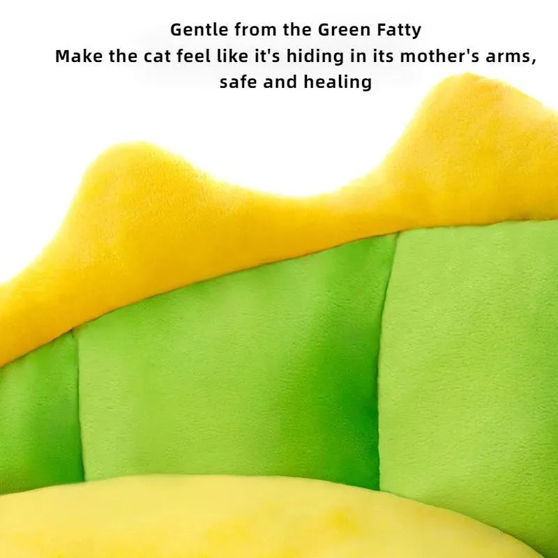 Dinosaur-shaped plush pet bed with teddy gold hair in size S for cats and small dogs