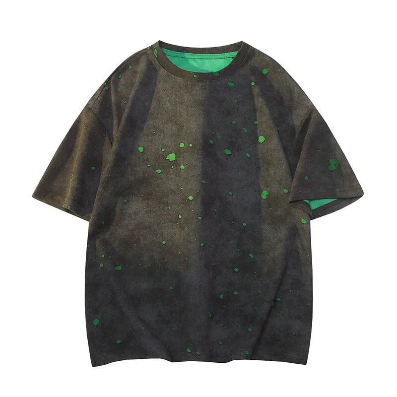 Men's loose fit ripped short sleeve T-shirt in khaki, dark green, black and grey colours