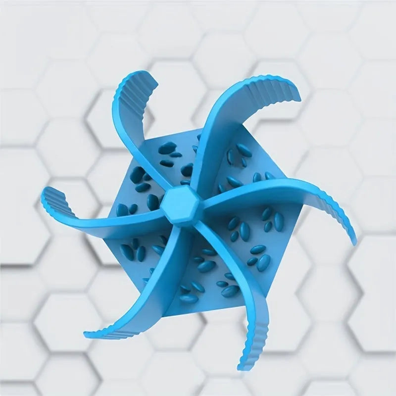 Blue silicone pet slow feeder bowl with suction cup and textured licking mat surface