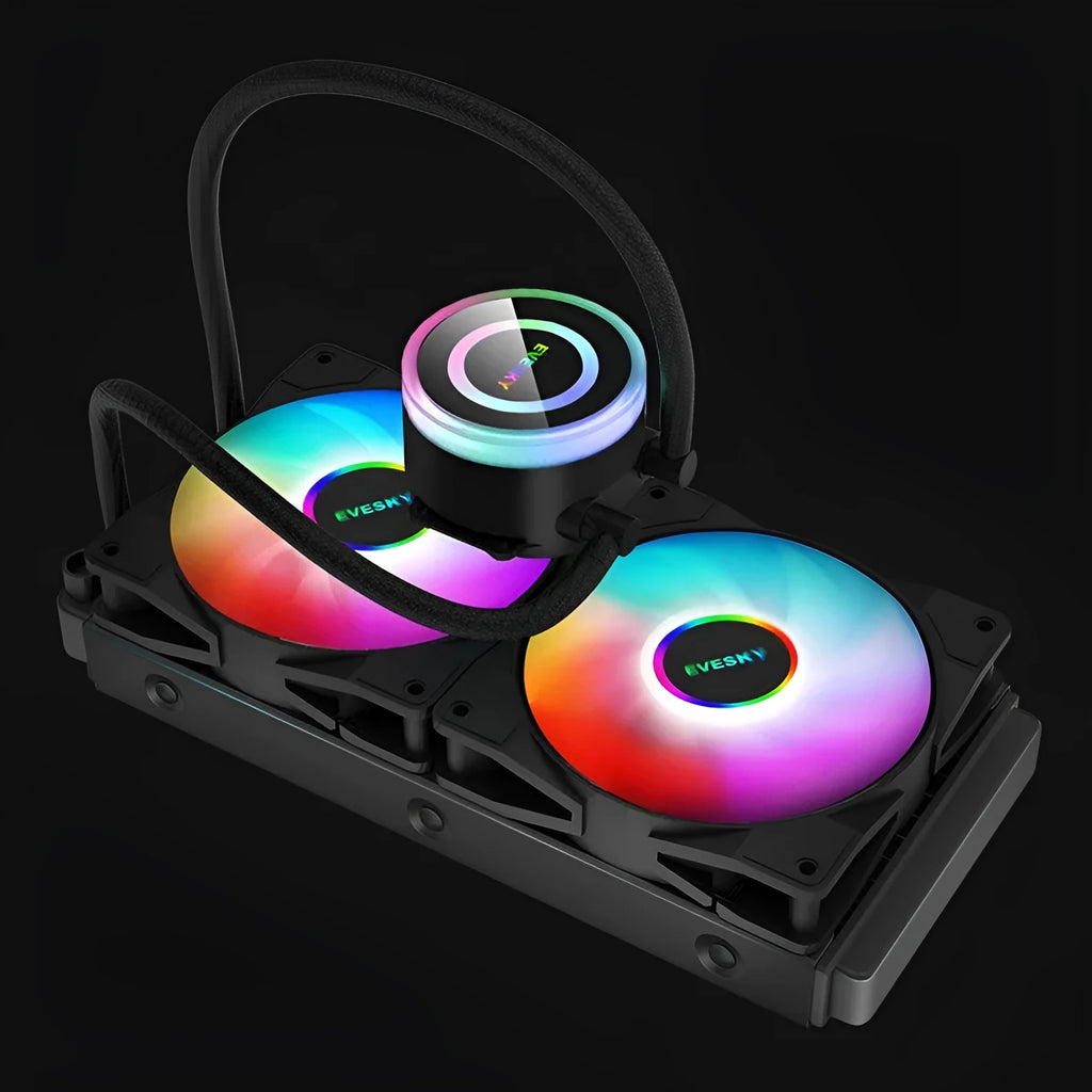 Aluminium CPU liquid cooling radiator with 120mm RGB fan mounted on top
