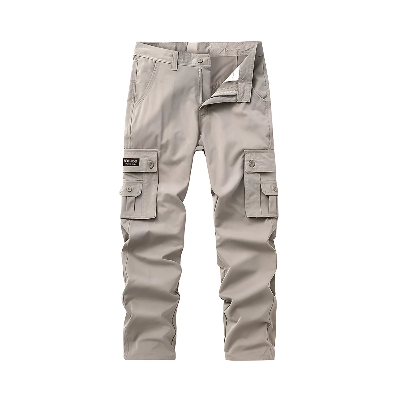Multi-pocket cargo trousers for men, straight leg, pure cotton, drawstring waist, available in khaki, gray, black, dark blue, army green