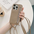 Lychee pattern imitation leather two-fold phone case with card slots and mirror, crossbody strap, for iPhone