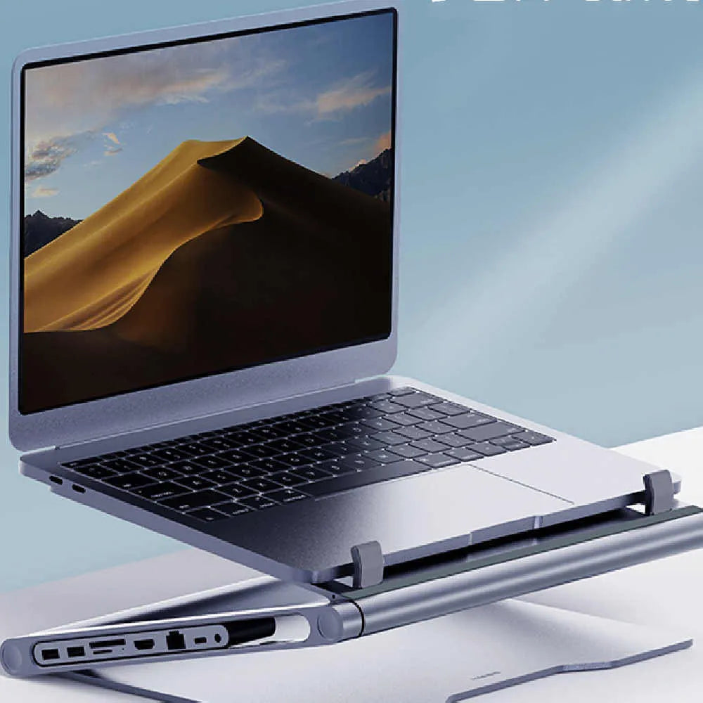 NBS01 aluminium alloy laptop stand with 8-in-1 docking station in deep space grey