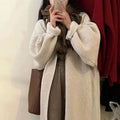 Women's loose knitted cardigan coat with long sleeves and splicing, free size, in black, apricot, pink, brown or camel
